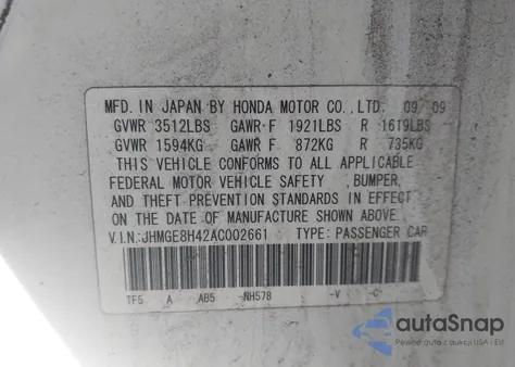 2010 Honda Fit Sport z USA, uszkodzony, nr VIN JHMGE8H42AC002661